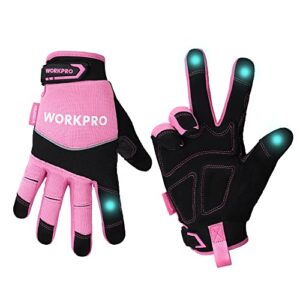 workpro safety work gloves, pink working gloves for women men, touch screen, terry fabric, non-slip (medium, pink ribbon)