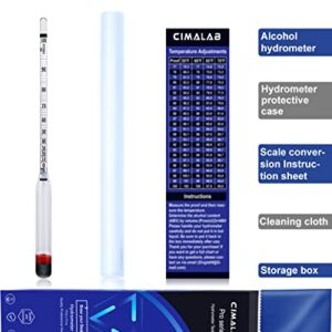 Cimalab Hydrometer Alcohol Meter, Hydrometer Alcohol 0-200 Proof and Tralle Hydrometer, Alcohol Proof Tester for Liquor/Moonshine/Proofing Distilled/Spirits/Distilled Alcohol Proof