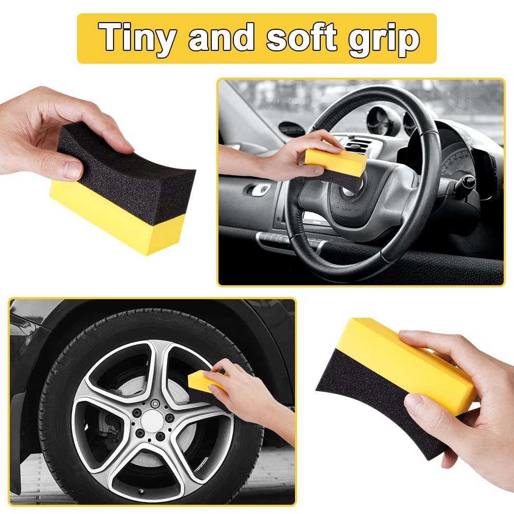 Tire Applicator Dressing Shine Sponge - Tire Pads Color Polishing Sponge Wax Duty Scrubber Sponge with Double Wide Curved Foam Pad for Car Glass, Painted Steel, Porcelain