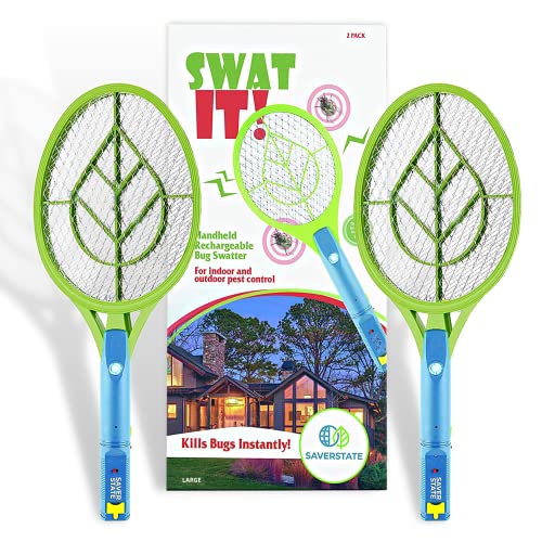 SWAT IT! Bug Zapper Rechargeable Bug Zapper Racket, 4000 Volt, USB Charging Cable, 2 Pack (Large)