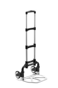 caflower folding hand truck,sliver aluminium portable folding trolley with 3-position folding pulley handles, load capacity 175 lbs for home, office and travel use.pvc wheels