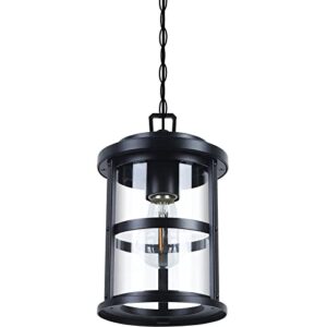 ufond outdoor pendant lantern for porch, pendant light in black finish, 1-pack exterior hanging lantern with clear glass and adjustable chain,gazebo light fixture for patio garage entryway