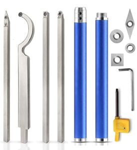 carbide lathe tools, wood turning tools for lathe, wood lathe turning tools for rougher finisher detailer swan neck hollower, with 4 extra replacement inserts