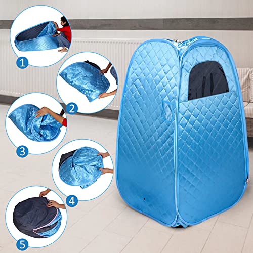 Tabeskly Portable Personal Sauna for Home Indoor Foldable Steam Sauna Tent Room Full Body Steamer Kit One Single Person Mini Sauna Spa Box Portatil Individual (Blue) US Plug