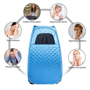 Tabeskly Portable Personal Sauna for Home Indoor Foldable Steam Sauna Tent Room Full Body Steamer Kit One Single Person Mini Sauna Spa Box Portatil Individual (Blue) US Plug