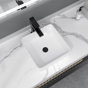 square vessel sink white - donsdey 15"x15" bathroom vessel sink square white ceramic porcelain above counter vanity sink bowl basin