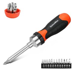 valuemax 13-in-1 multi-bit ratcheting screwdriver set tool all in one, portable multi-purpose ratchet screw-driver, slotted/philips/torx/square