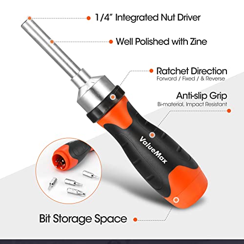 ValueMax 13-in-1 Multi-bit Ratcheting Screwdriver Set Tool All in One, Portable Multi-purpose Ratchet Screw-driver, Slotted/Philips/Torx/Square