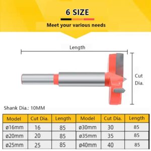 Jvedo Forstner Bit Set 6 pcs, Wood Drill bit Set, Carbide Steel Woodworking Hole Saw Set, Wood Cutter Auger Opener Non-Slip Shank Drilling Hinge Cutting Tool