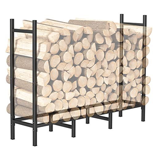 smusei Firewood Rack Outdoor Indoor 4Ft Heavy Duty Log Holder Adjustable Firewood Storage Rack Stand for Fireplace, Porches, Patios, 4Ft