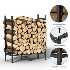 smusei Firewood Rack Outdoor Indoor 4Ft Heavy Duty Log Holder Adjustable Firewood Storage Rack Stand for Fireplace, Porches, Patios, 4Ft