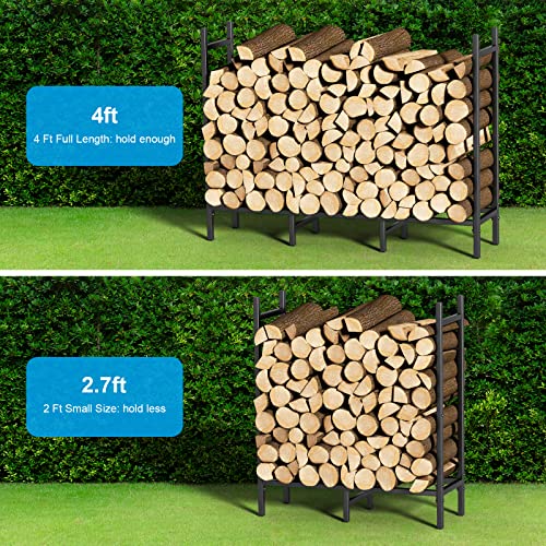 smusei Firewood Rack Outdoor Indoor 4Ft Heavy Duty Log Holder Adjustable Firewood Storage Rack Stand for Fireplace, Porches, Patios, 4Ft