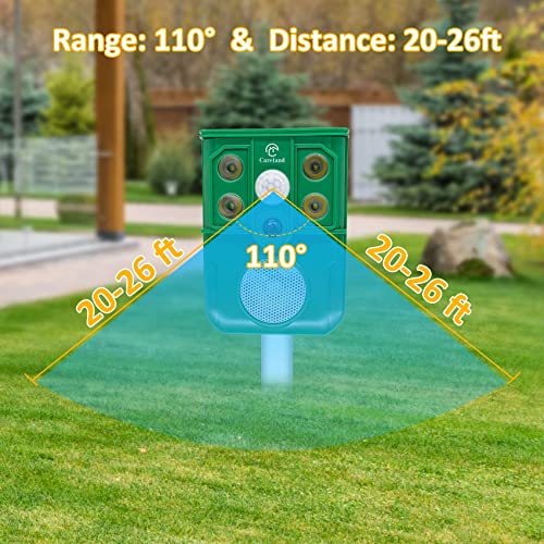 Careland Cat Repellent Outdoor Solar Animal Repeller Ultrasonic Deer Repellent Devices with Flashing Light Simulate Dog Barking, Gunshots, and Eagle Barking to Scare Away Animals from Your Garden