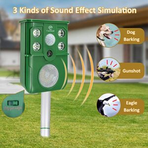 Careland Cat Repellent Outdoor Solar Animal Repeller Ultrasonic Deer Repellent Devices with Flashing Light Simulate Dog Barking, Gunshots, and Eagle Barking to Scare Away Animals from Your Garden