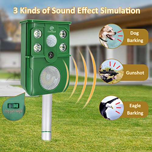 Careland Cat Repellent Outdoor Solar Animal Repeller Ultrasonic Deer Repellent Devices with Flashing Light Simulate Dog Barking, Gunshots, and Eagle Barking to Scare Away Animals from Your Garden