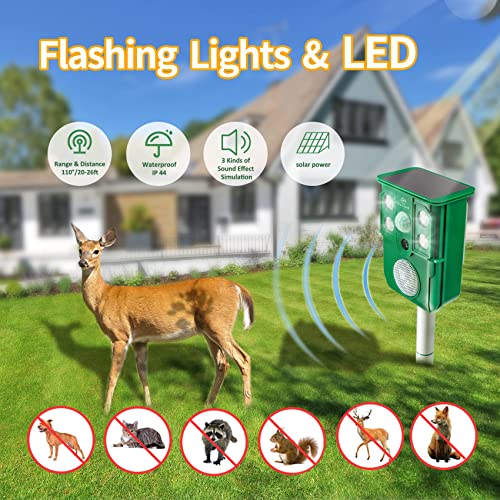 Careland Cat Repellent Outdoor Solar Animal Repeller Ultrasonic Deer Repellent Devices with Flashing Light Simulate Dog Barking, Gunshots, and Eagle Barking to Scare Away Animals from Your Garden