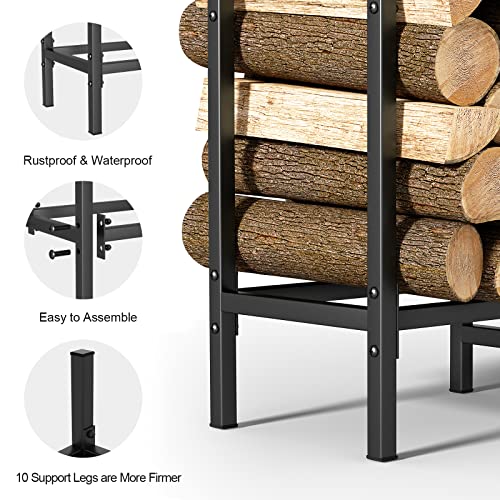 ETELI Firewood Rack Outdoor Indoor 5ft Heavy Duty Metal Log Rack Stand Adjustable Fire Wood Rack Holder Fireplace Lumber Storage Stacker for Patio Deck, Black