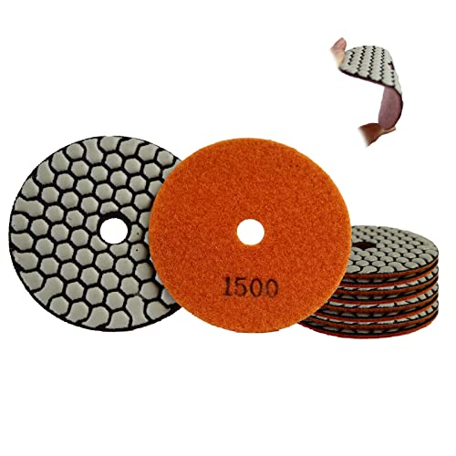 10Pcs 4 Inch Dry Diamond Polishing Pads Grit 1500 for Granite Marble Stone Concrete Travertine Marble Glass Granite Stone Polishing (Grit 1500)