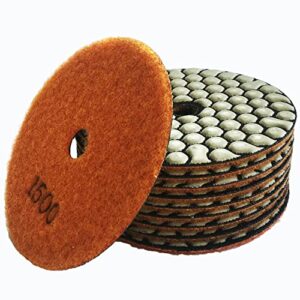 10Pcs 4 Inch Dry Diamond Polishing Pads Grit 1500 for Granite Marble Stone Concrete Travertine Marble Glass Granite Stone Polishing (Grit 1500)