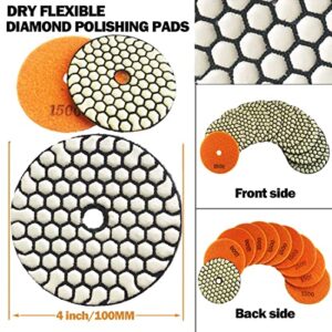 10Pcs 4 Inch Dry Diamond Polishing Pads Grit 1500 for Granite Marble Stone Concrete Travertine Marble Glass Granite Stone Polishing (Grit 1500)