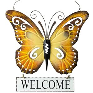 butterfly welcome sign for front door decor, 20" hanging farmhouse signs for porch, 3d metal outdoor wall decor