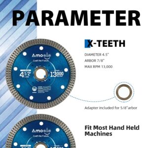 amoolo 4-1/2" Diamond Saw Blade, X-Teeth Diamond Blade for Porcelain, Tile, Brick, Granite and Concrete (4.5"-3pcs)