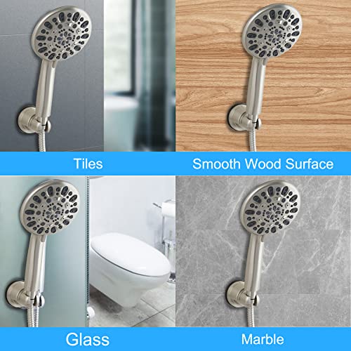 iFealClear Suction Cup Shower Head Holder, Vacuum Suction Handheld Shower Holder Bracket, Removable Wall Mount Holder with Vacuum Suction Cup for Bathroom, No Shower Head Adjustment, Brushed Nickel