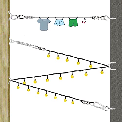 BESTEEL String Light Hanging Kit with 200 Feet Nylon Coated Stainless Steel 304 Wire Rope, String Lights Suspension Kit Included Enough Accessories, Humanized Collocation, Easy to Install