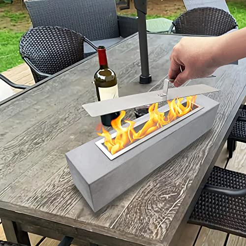 Royxen Tabletop Fire Pit 18 Inch Concrete with Lid, Large Size Rubbing Alcohol Fireplace Indoor Outdoor Fire Bowl