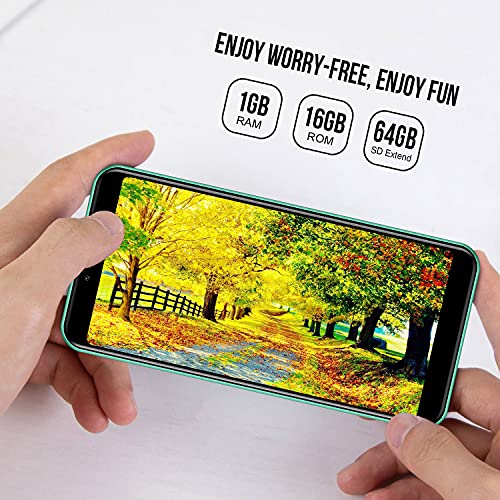 KXD EL 6C Android Phone 5.5”Full Screen Mobile Phone 8MP Camera Dual SIM Card with 64GB Expandable MicroSD Smartphone 16GB ROM 4G Unlocked Cell Phone US Version Green