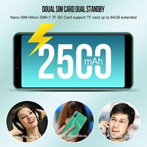 KXD EL 6C Android Phone 5.5”Full Screen Mobile Phone 8MP Camera Dual SIM Card with 64GB Expandable MicroSD Smartphone 16GB ROM 4G Unlocked Cell Phone US Version Green