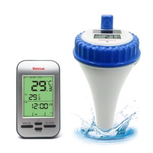 pool thermometer, wireless floating easy read, solar remote digital outdoor floating thermometers for swimming pool, bath water, and hot tubs