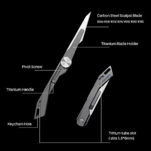 TITANER Titanium EDC Folding Small Pocket Scalpel Knife,Utility Knife,Craft Exacto Knife Blades Suitable for Pedicure, Fishing, Skinning, Fine Cutting (Falcon 2.0)