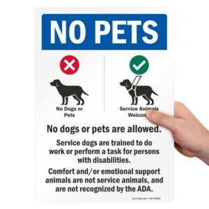 SmartSign 14 x 10 inch “No Pets - No Dogs Or Pets Allowed, Comfort/Emotional Support Animals Not Service...” Metal Sign, 40 mil Laminated Rustproof Aluminum, Multicolor