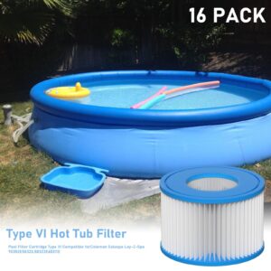 Slamate Type VI Hot Tub Filter Cartridge Comapatible with Lay-Z-Spa, Coleman SaluSpa 90352E, 58323E, 58323 Swimming Pool Pump, 16 Pack