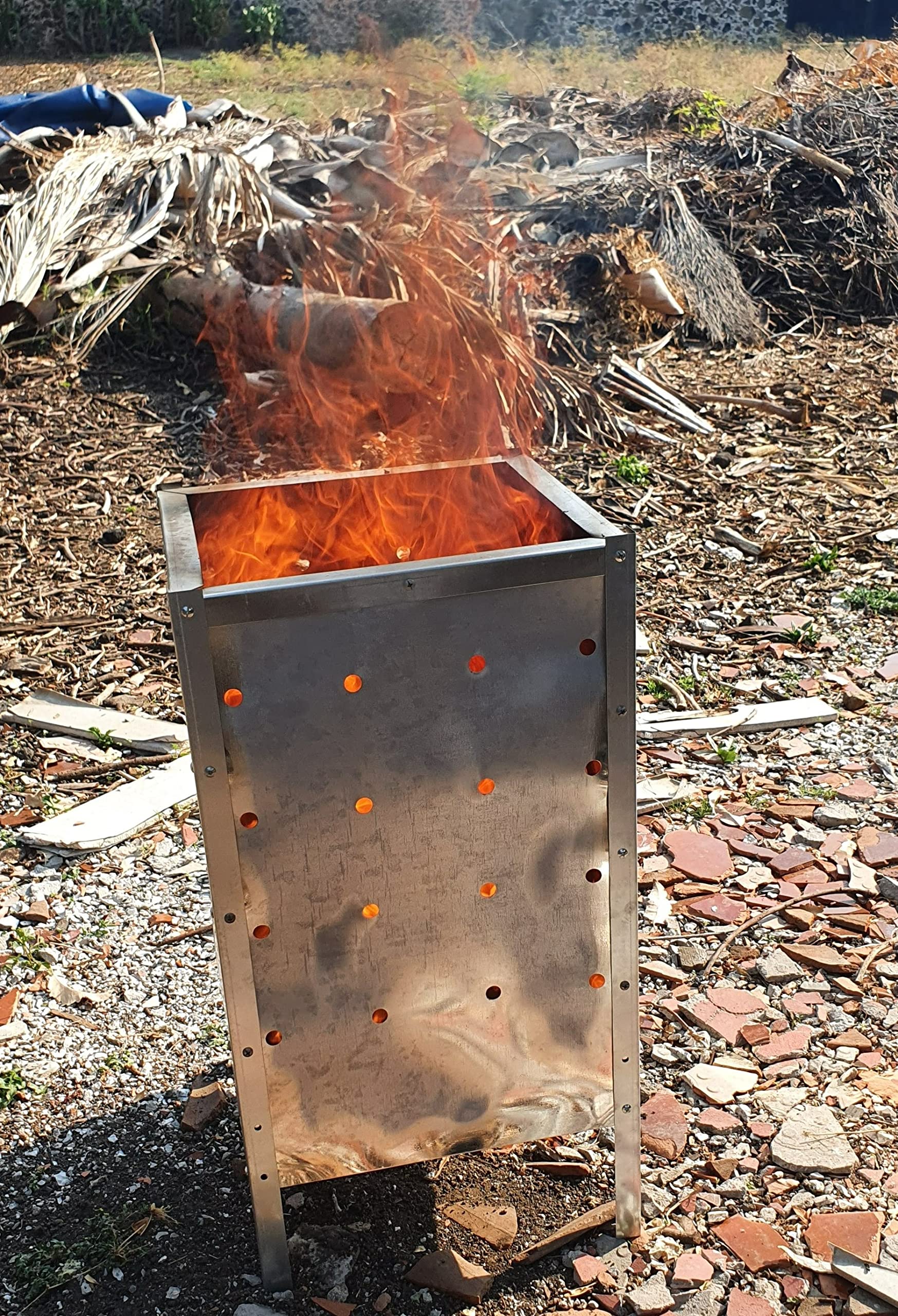 Marabuut Garden Waste Incinerator - Large 29" x 16" Square Galvanized Burn Barrel Trash Can - Used to Burn Yard Debris, Wood, Leaves, and Cardboard - Complete with Assembly Tools