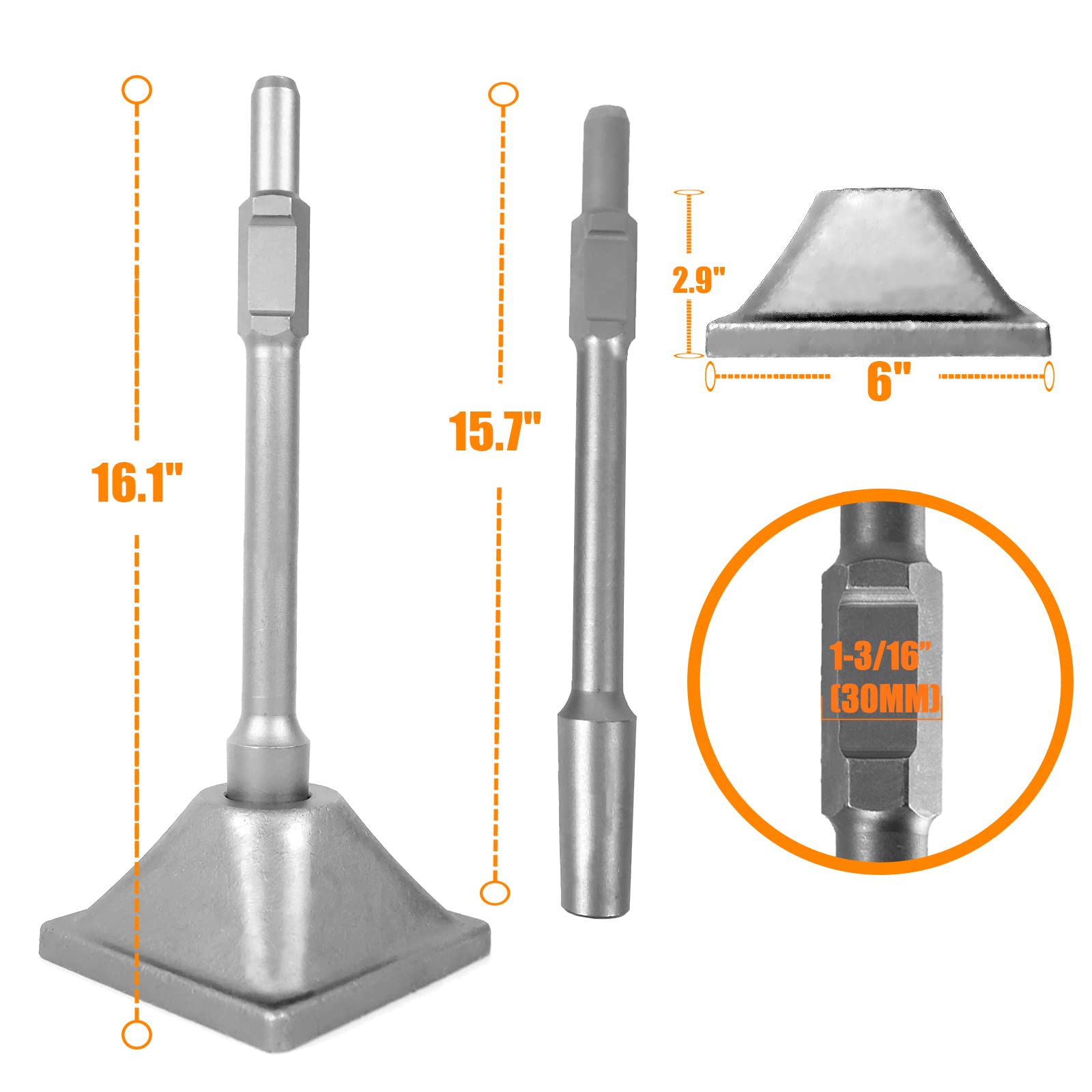 HIGOSPRO Jack Hammer 1-3/16 inch (30mm) Tamper Shank and Plate, Dirt Tamper 6 x 6 inch Compactor Plate with Electric Chisel Dirt Compactor, Electric hammer Solid Compactor for Breaker Hammer