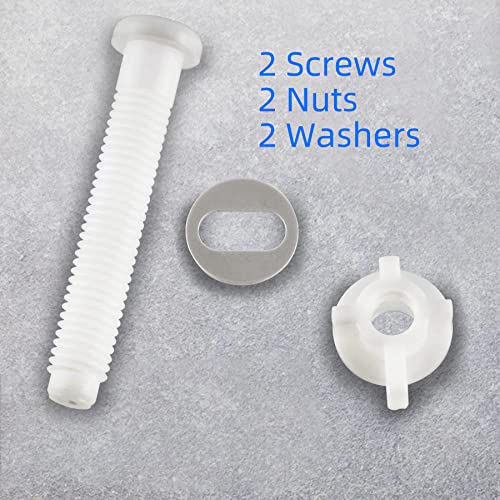 iFealClear Universal Toilet Seat Hinge Bolt Screw for Top Mount Toilet Seat Hinges, White Plastic Bolts and Nuts with Stainless Steel Washers, 2 Pack