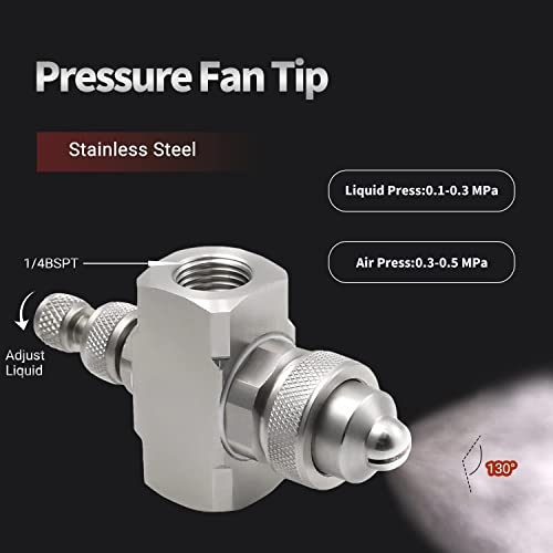 Bettomshin 1Pc Air Atomizing Nozzle, 1/4BSPT Female Thread 130 Degree Round Spray Air Atomizing Mist Nozzle 304 Stainless Steel