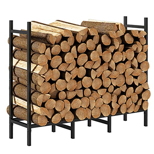 4ft Outdoor Indoor Firewood Rack Holder for Fireplace Wood Storage, Adjustable Stacker Stand, Heavy Duty Fire Logs Stand Stacker Holder for Fireplace Metal Lumber Storage Carrier Organizer