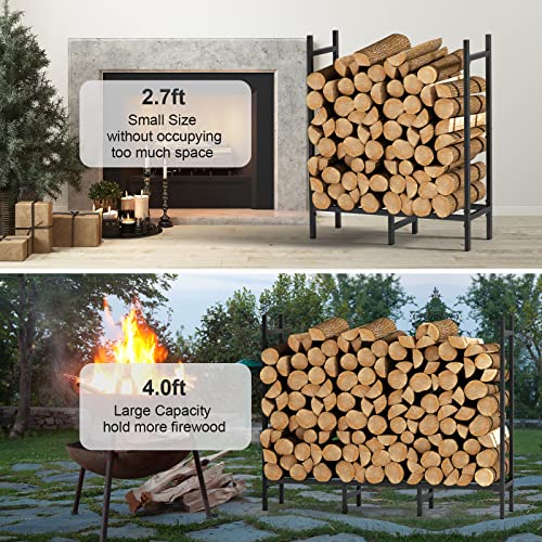 4ft Outdoor Indoor Firewood Rack Holder for Fireplace Wood Storage, Adjustable Stacker Stand, Heavy Duty Fire Logs Stand Stacker Holder for Fireplace Metal Lumber Storage Carrier Organizer