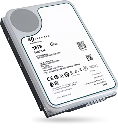 Seagate Exos X18 16TB Enterprise HDD - CMR 3.5 Inch Hyperscale SATA 6Gb/s, 7200 RPM, 512e and 4Kn FastFormat, Low Latency with Enhanced Caching (ST16000NM000J) (Renewed)