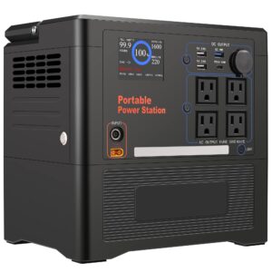 1154wh portable power station, 1500w peak rated 1300w solar generator 110-120v ac outlets backup lithium battery ups power supply for home use camping outdoor emergency (solar panel not included)