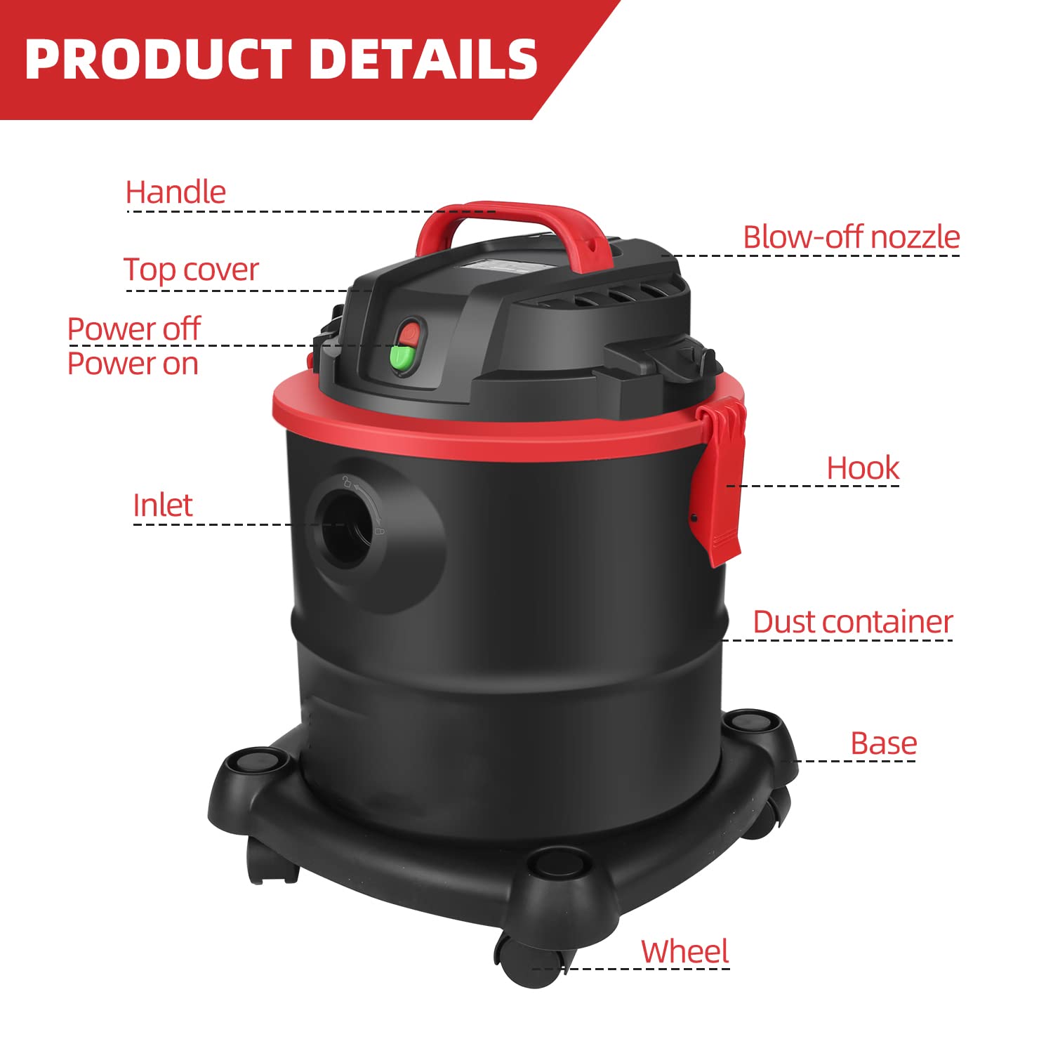 Prostormer 3 in 1 Wet Dry Vacuum Cleaner, 5 Gallon 5.5 Peak HP Portable Wet Dry Vac Floor Cleaner with Blower Function for Garage, Car, Home & Workshop