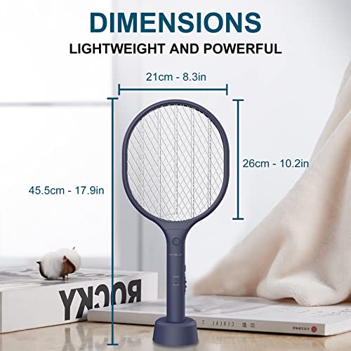 VANELC Fly Swatter Electric Zapper Racket, Upgrade 2023 Rechargeable Bug Zapper Racket, Portable 2-in-1 Mosquito Killer Trap with 3 Layer Safety Mesh for Home, Bedroom, Patio - Use 3000V Grid, Blue