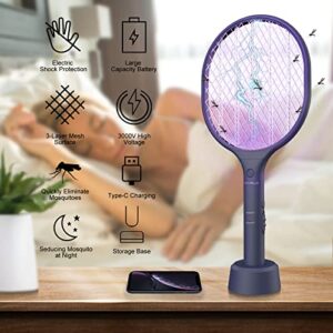 VANELC Fly Swatter Electric Zapper Racket, Upgrade 2023 Rechargeable Bug Zapper Racket, Portable 2-in-1 Mosquito Killer Trap with 3 Layer Safety Mesh for Home, Bedroom, Patio - Use 3000V Grid, Blue