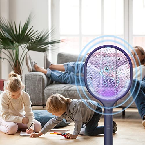 VANELC Fly Swatter Electric Zapper Racket, Upgrade 2023 Rechargeable Bug Zapper Racket, Portable 2-in-1 Mosquito Killer Trap with 3 Layer Safety Mesh for Home, Bedroom, Patio - Use 3000V Grid, Blue
