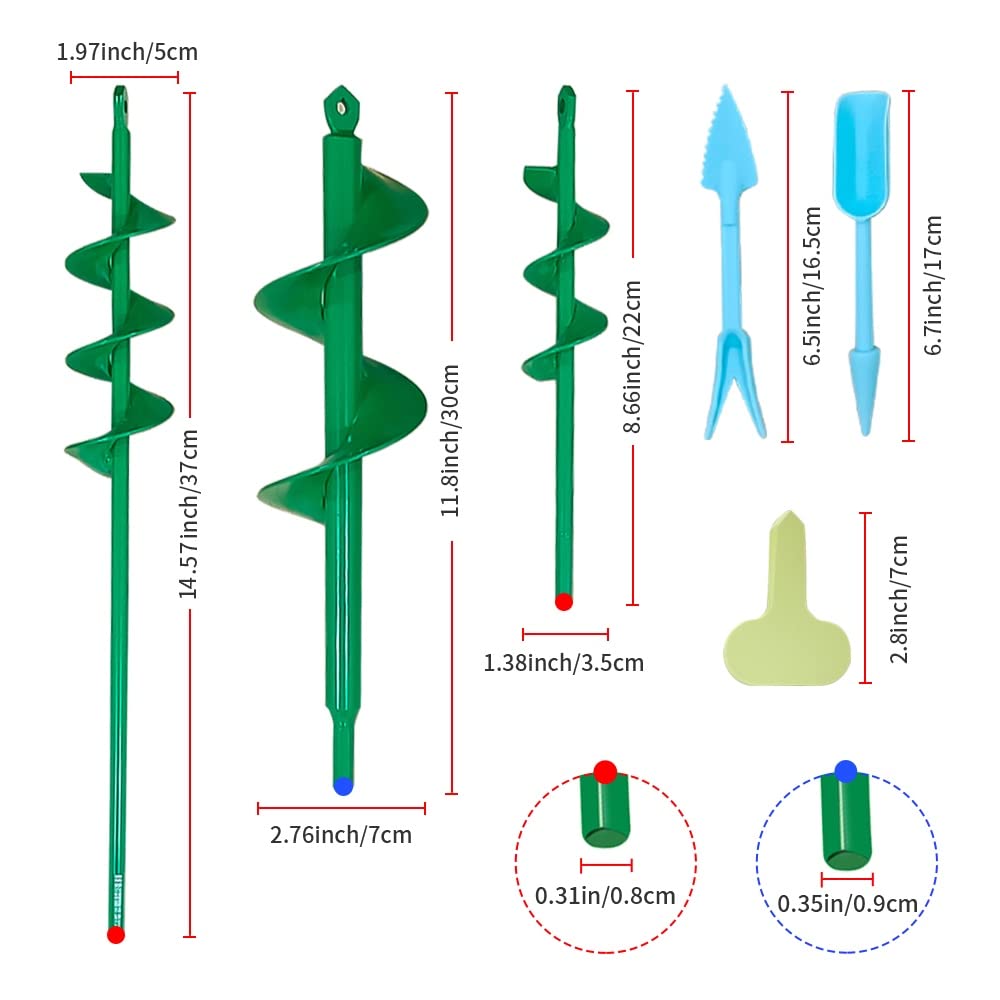 Auger Drill Bit for Planting 3PCS, Garden Bulb Drill Bit Auger for 3/8" Hex Drive Drill,Garden Spiral Hole Drill Planter for Ground Beach Post Hole Digger Bedding Digging Planter Green (Sets of 3)