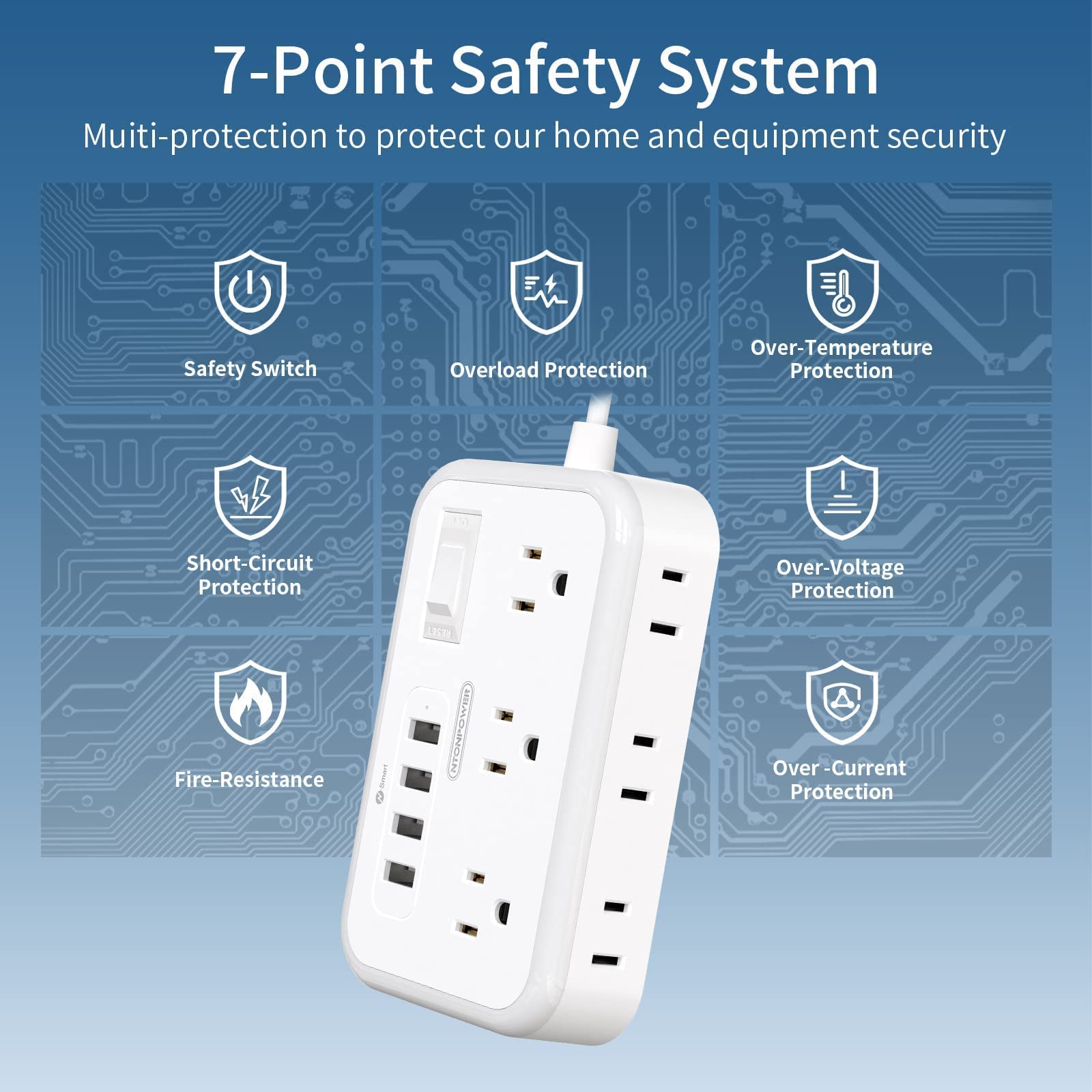 5ft Extension Cord and 15ft Extension Cord Bundle, 6 Outlets Power Strip with 4 USB Ports, NTONPOWER Flat Plug Extension Cord, Overload Protection, Wall Mount for Travel, Home Office, Dorm, Nightstand