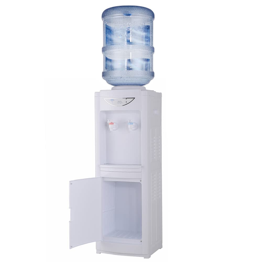 Water Cooler Dispenser for 5 Gallon, Hot and Cold Top Loading Water Dispenser with Storage Cabinet Child Safety Lock for Indoor Home Office